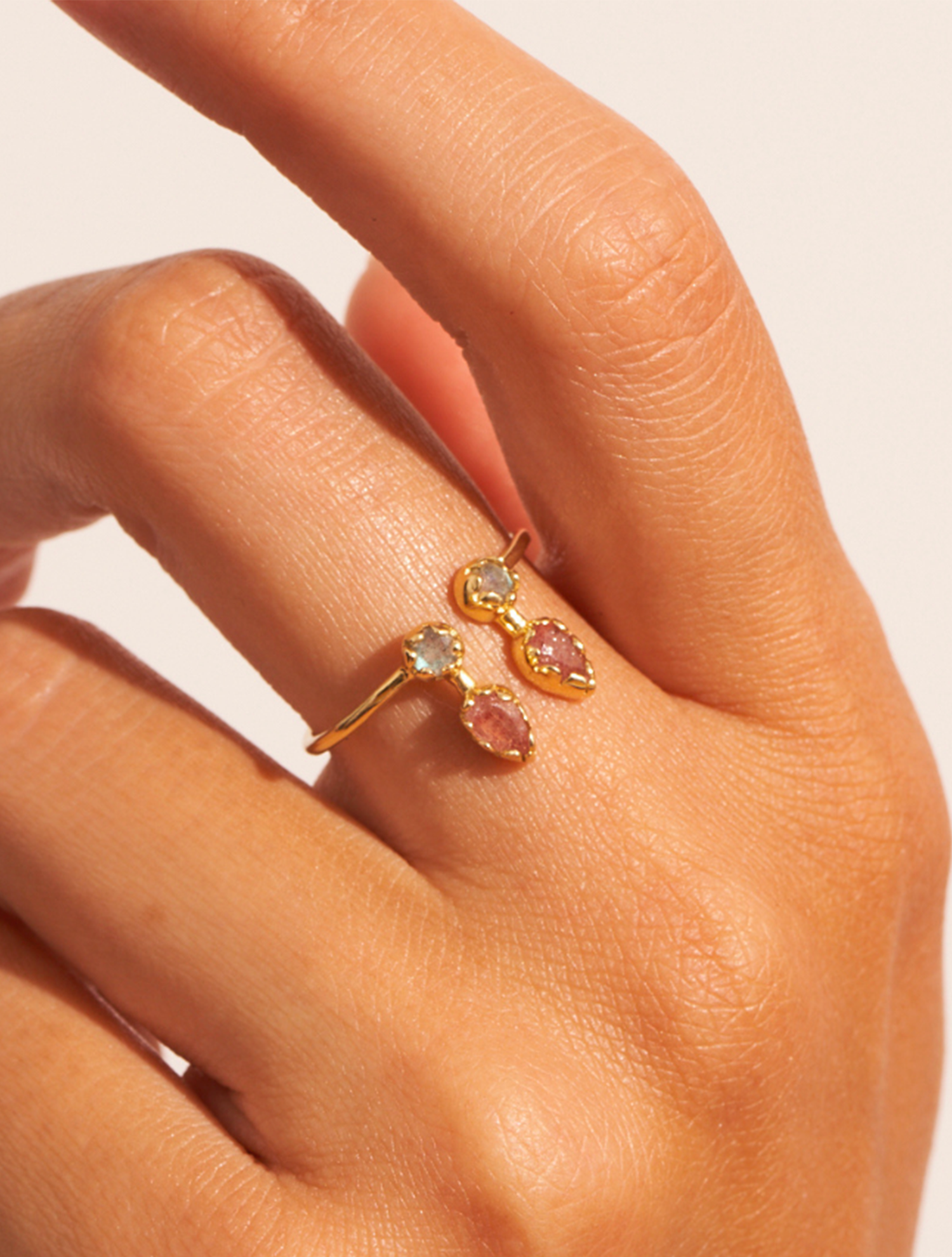Bague Safra - Quartz Fraise et Labradorite