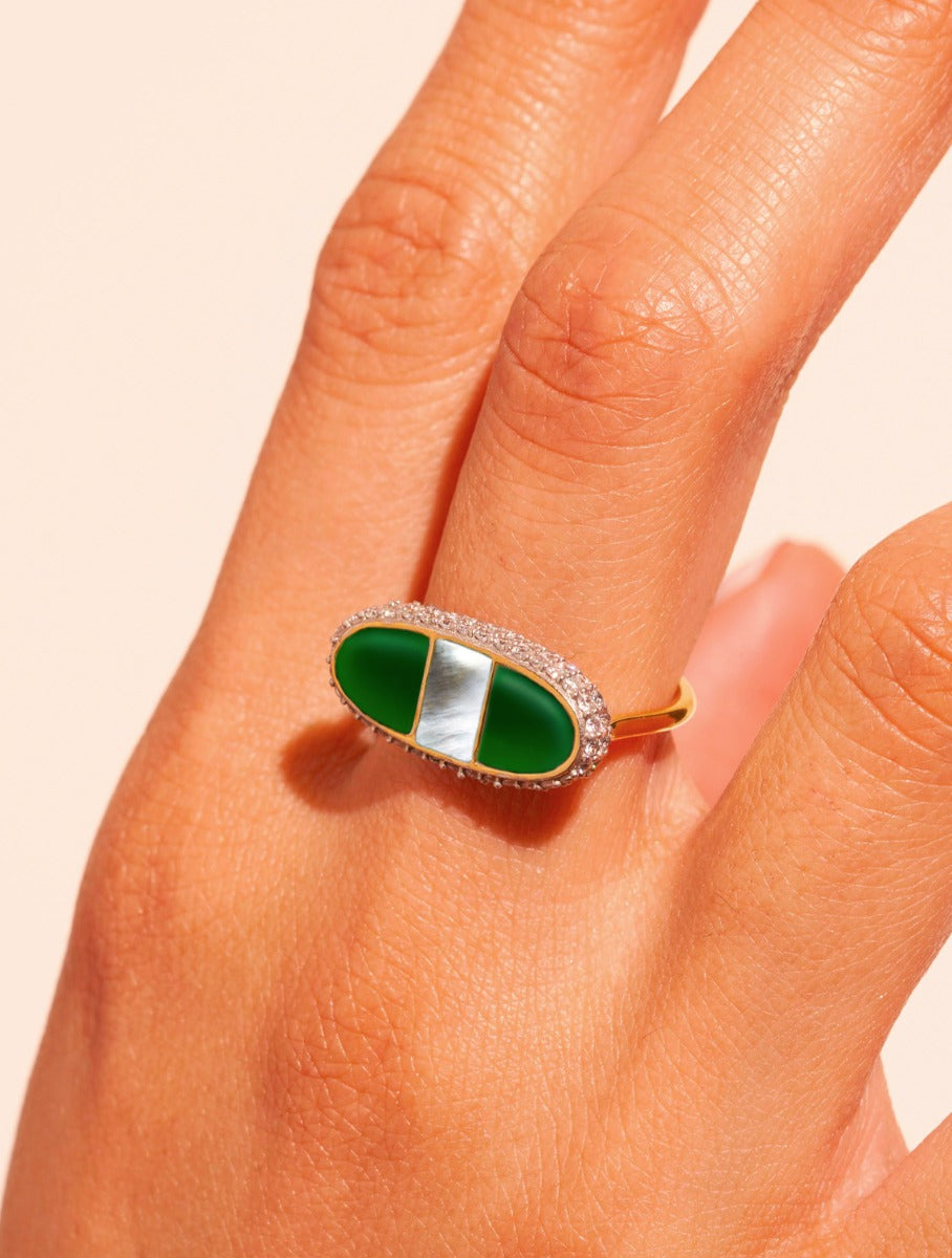 Bague Izy 1 - Onyx Vert / Nacre Grise