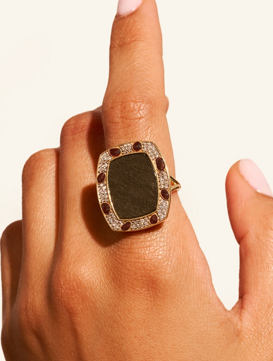 Bague Ranee - Obsidienne Dorée