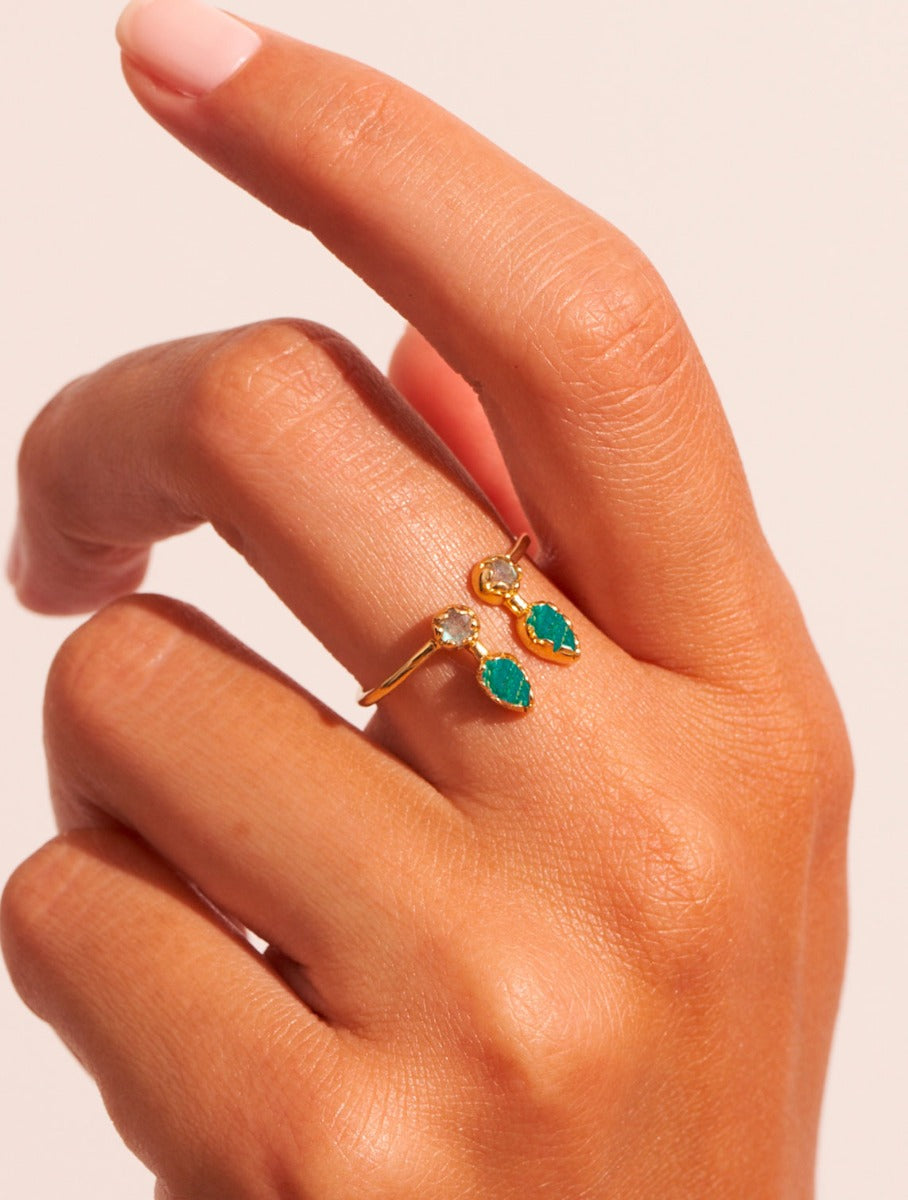 Bague Safra - Pierre de Lune et Amazonite