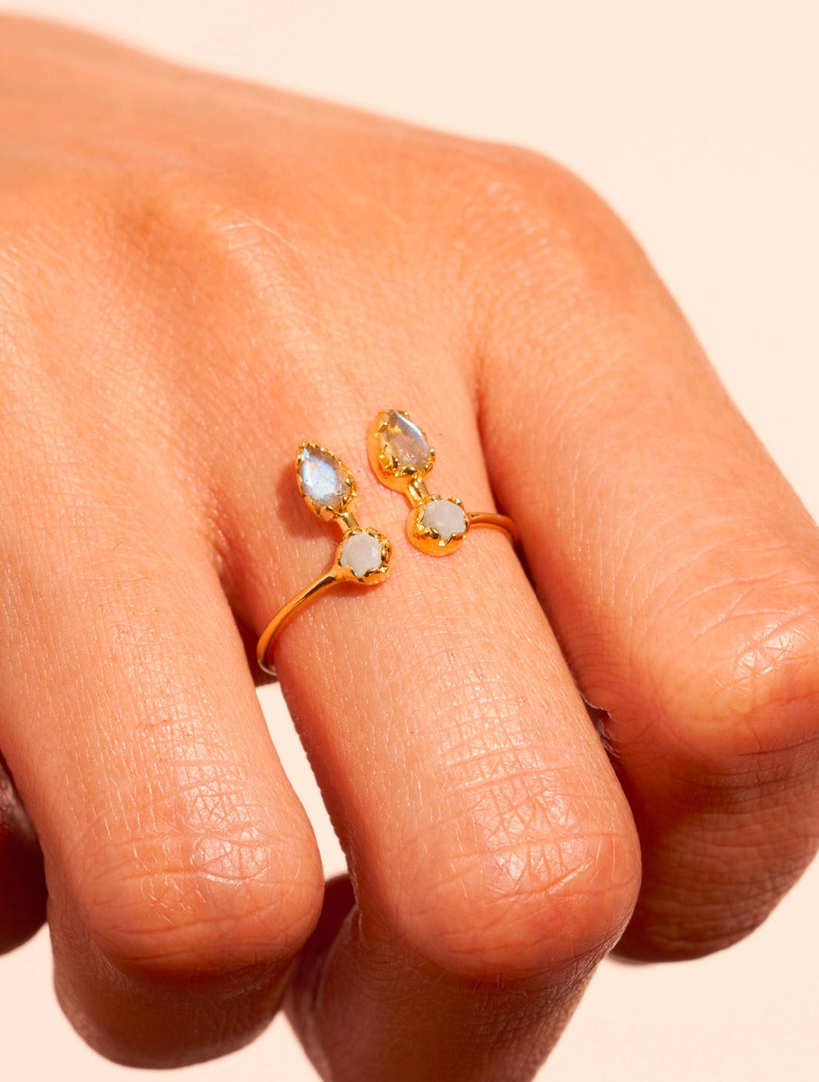 Bague Safra - Pierre de Lune et Labradorite