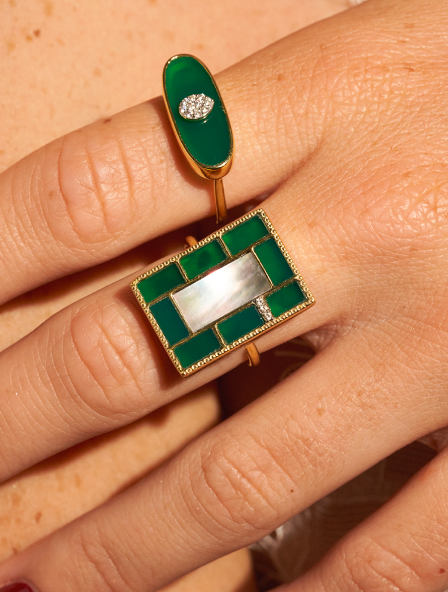 Bague Mara - Onyx Vert / Nacre Grise