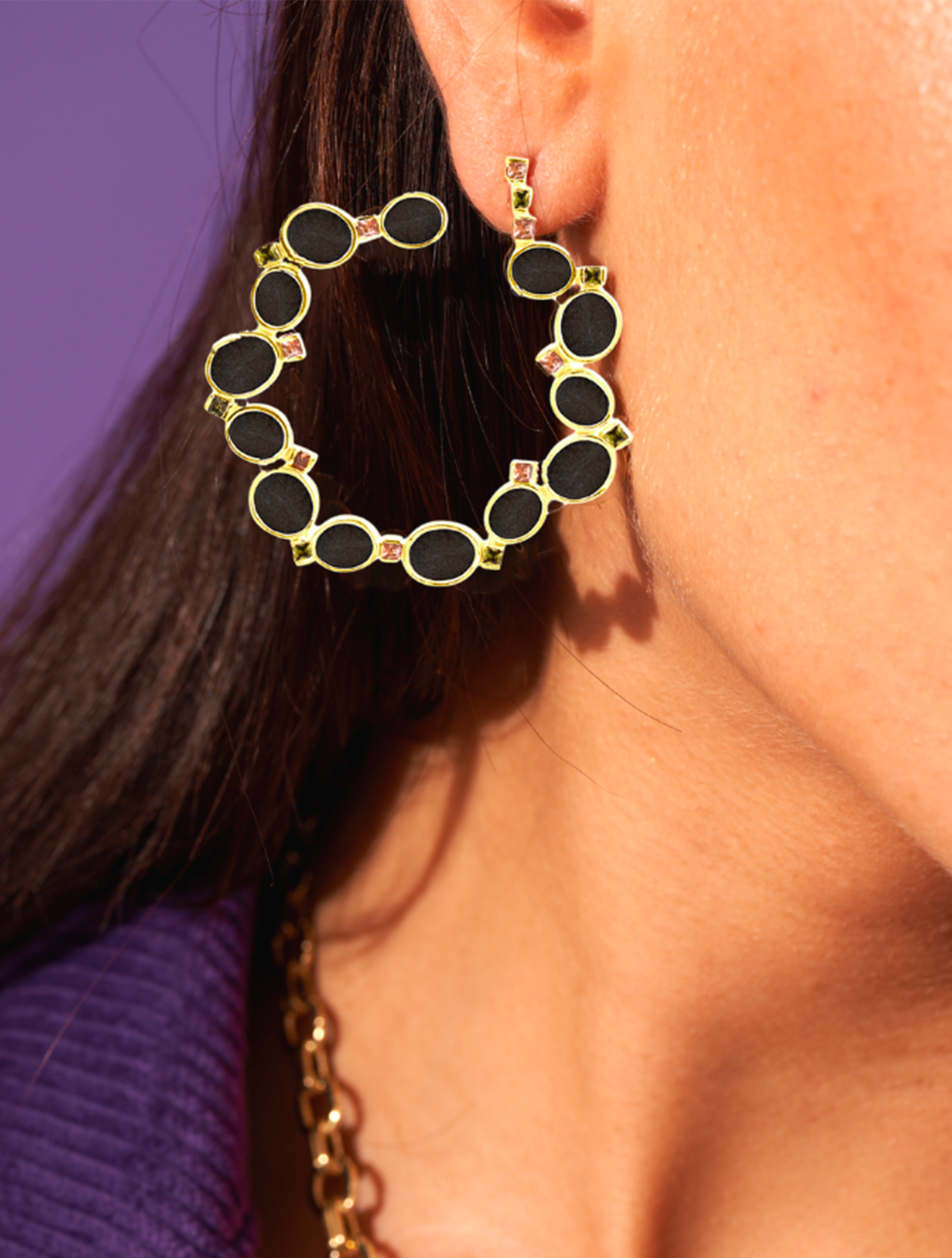 Boucles d'oreilles Héra - Obsidienne Dorée