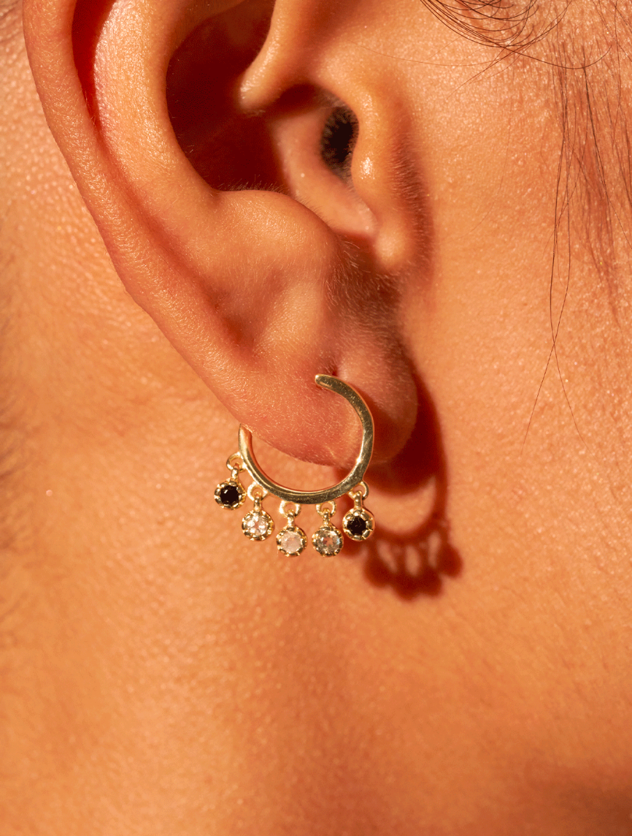 Boucles d'oreilles Mahdi - Onyx Texturé, Labradorite et Pierre de Lune