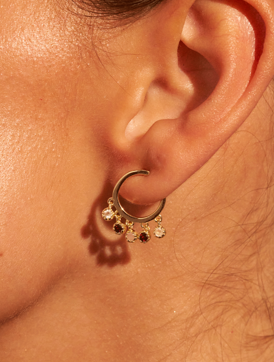 Boucles d'oreilles Mahdi - Quartz Rose, Grenat et Opale Rose