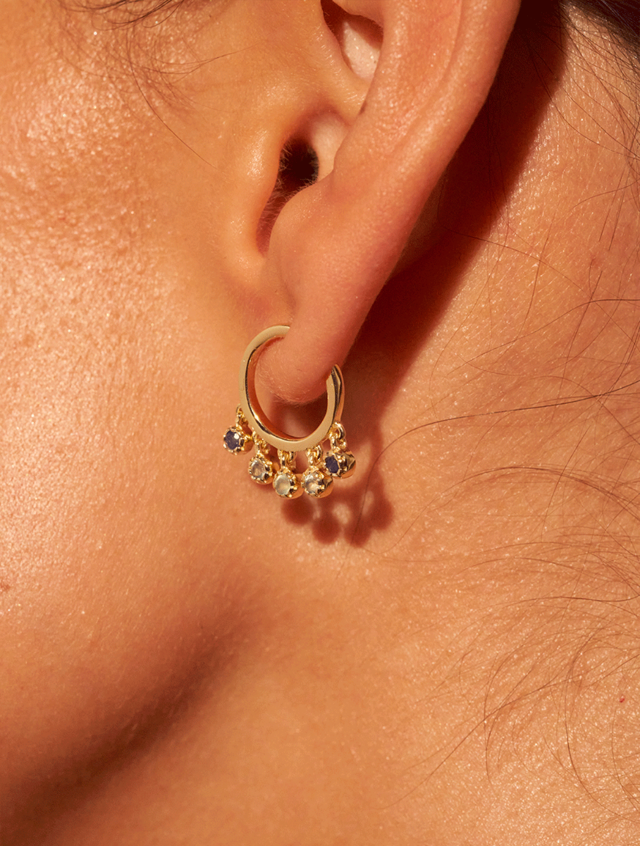 Boucles d'oreilles Mahdi - Saphir, Calcédoine Bleue et Calcédoine Verte