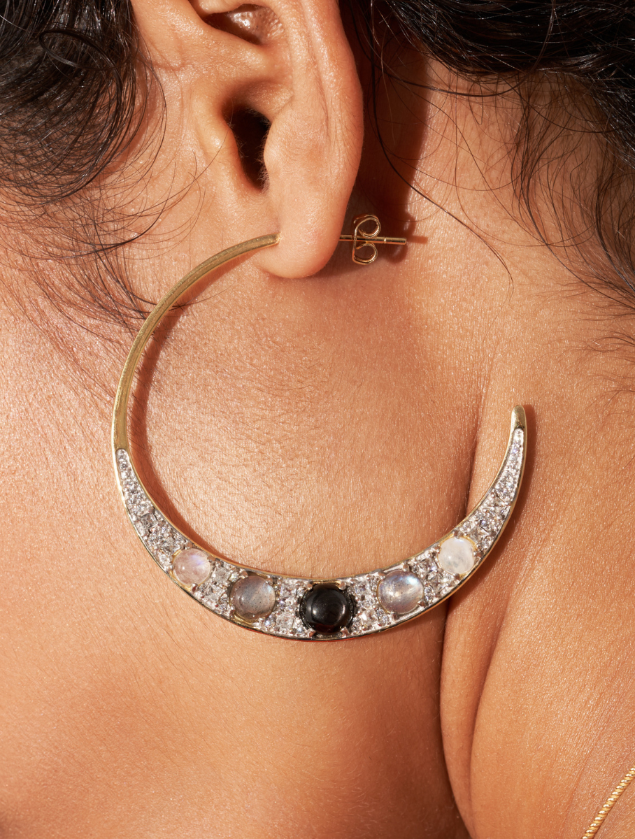 Boucles d'oreilles Mirage - Onyx, Labradorite & Pierre de Lune