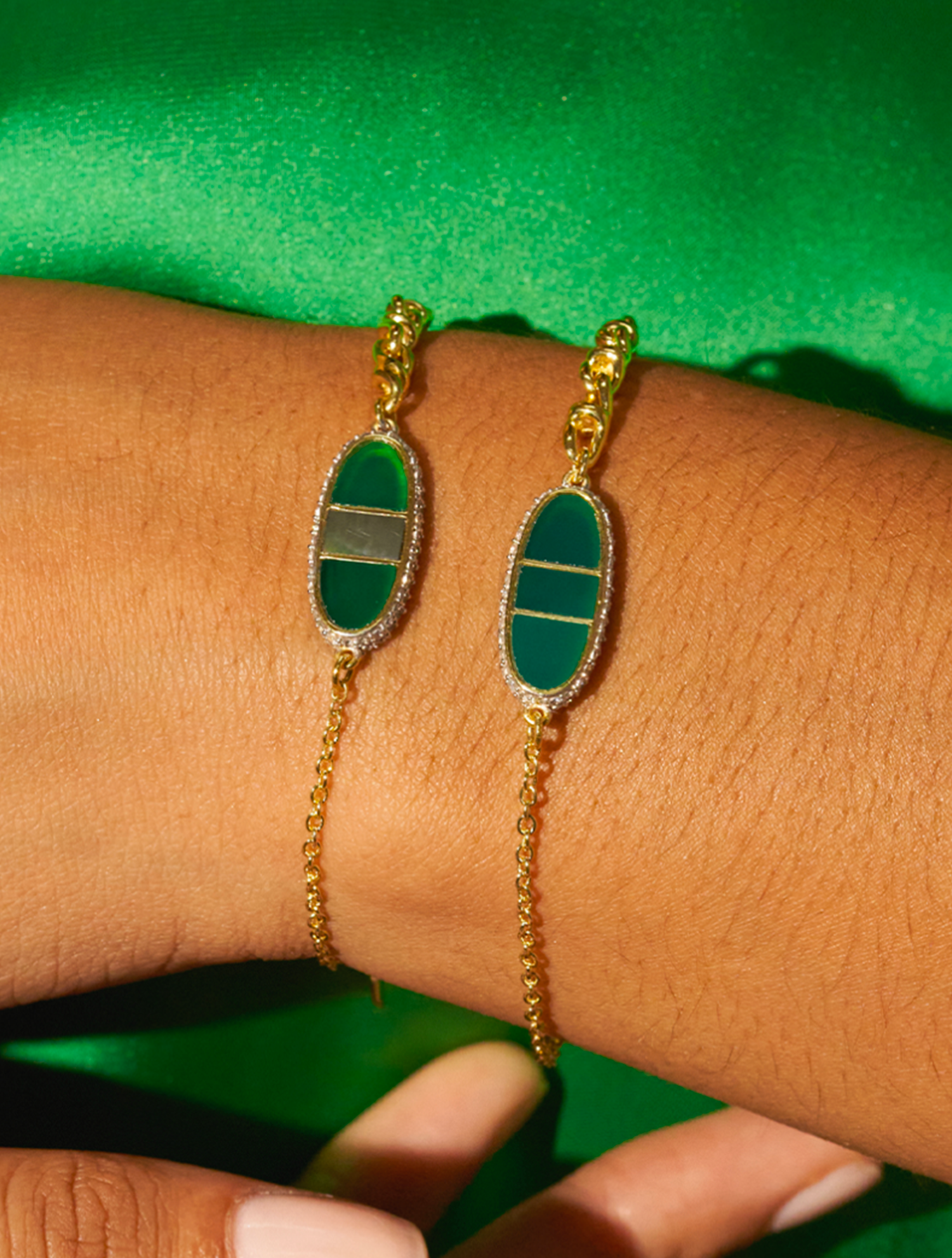 Bracelet Izy - Onyx Vert / Nacre Grise