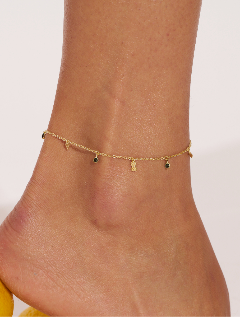 Bracelet de Cheville Nati - Zircons Noirs