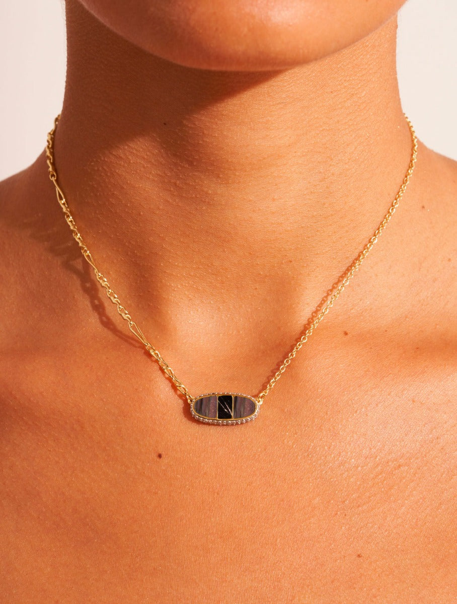 Collier Izy - Onyx Texturé / Labradorite