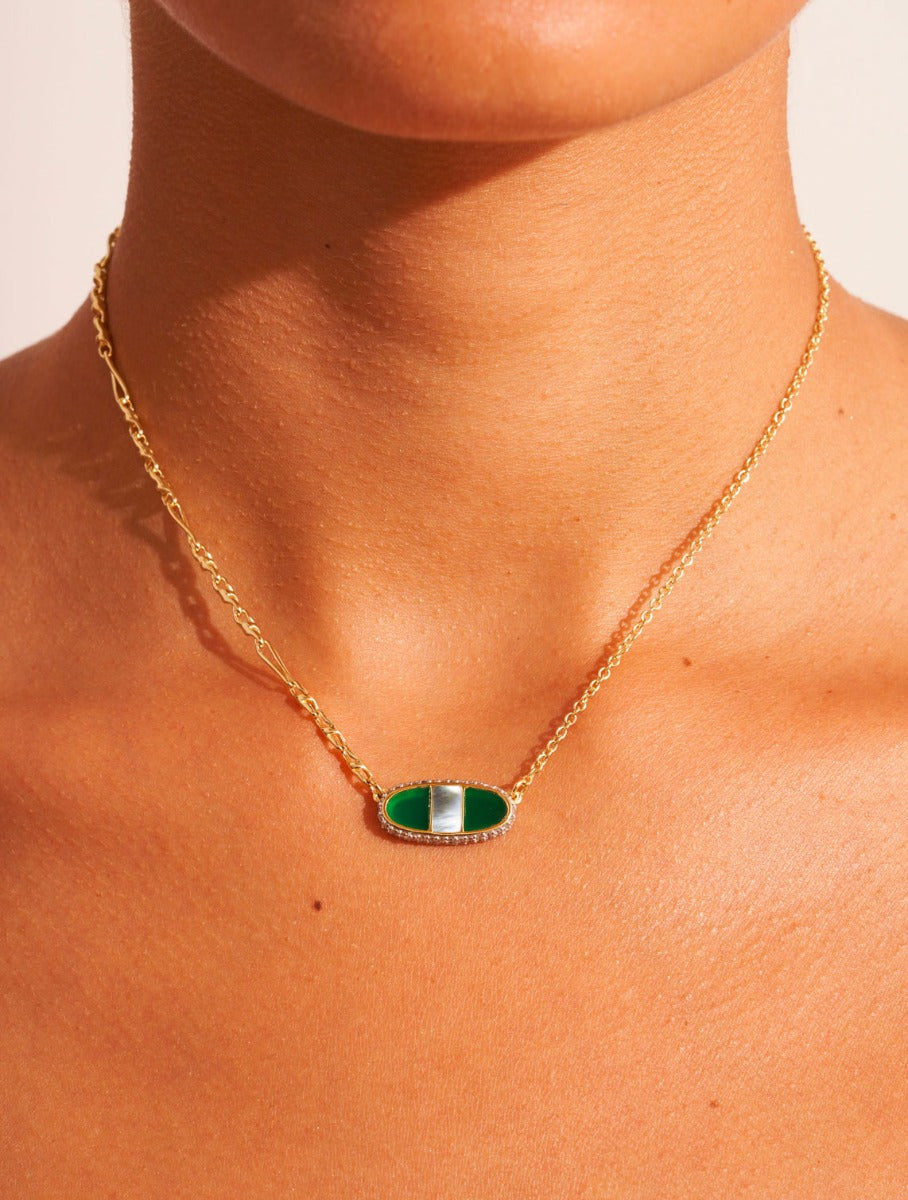 Collier Izy - Onyx Vert / Nacre Grise