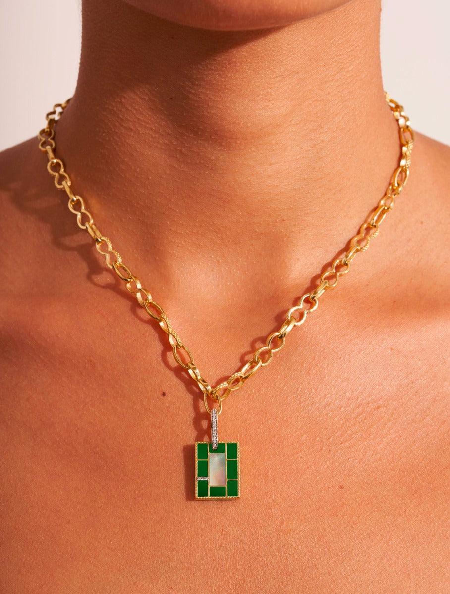 Mara Necklace - Green Onyx / Grey Mother-of-Pearl