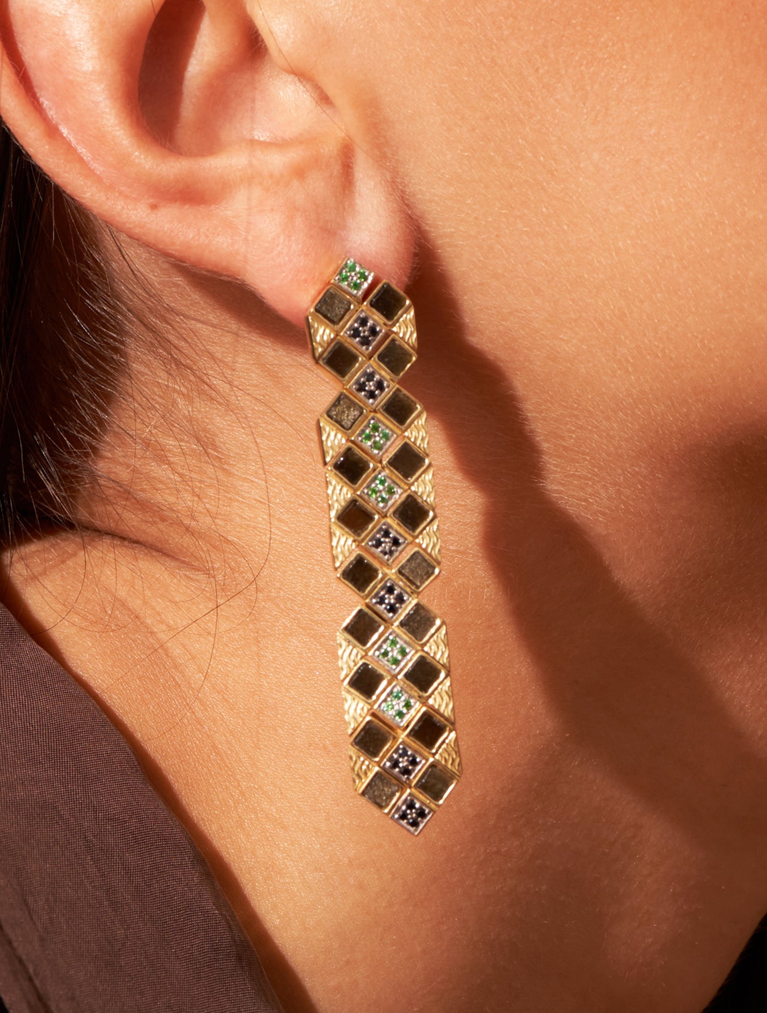 Boucles d'oreilles Idylle - Obsidienne Dorée