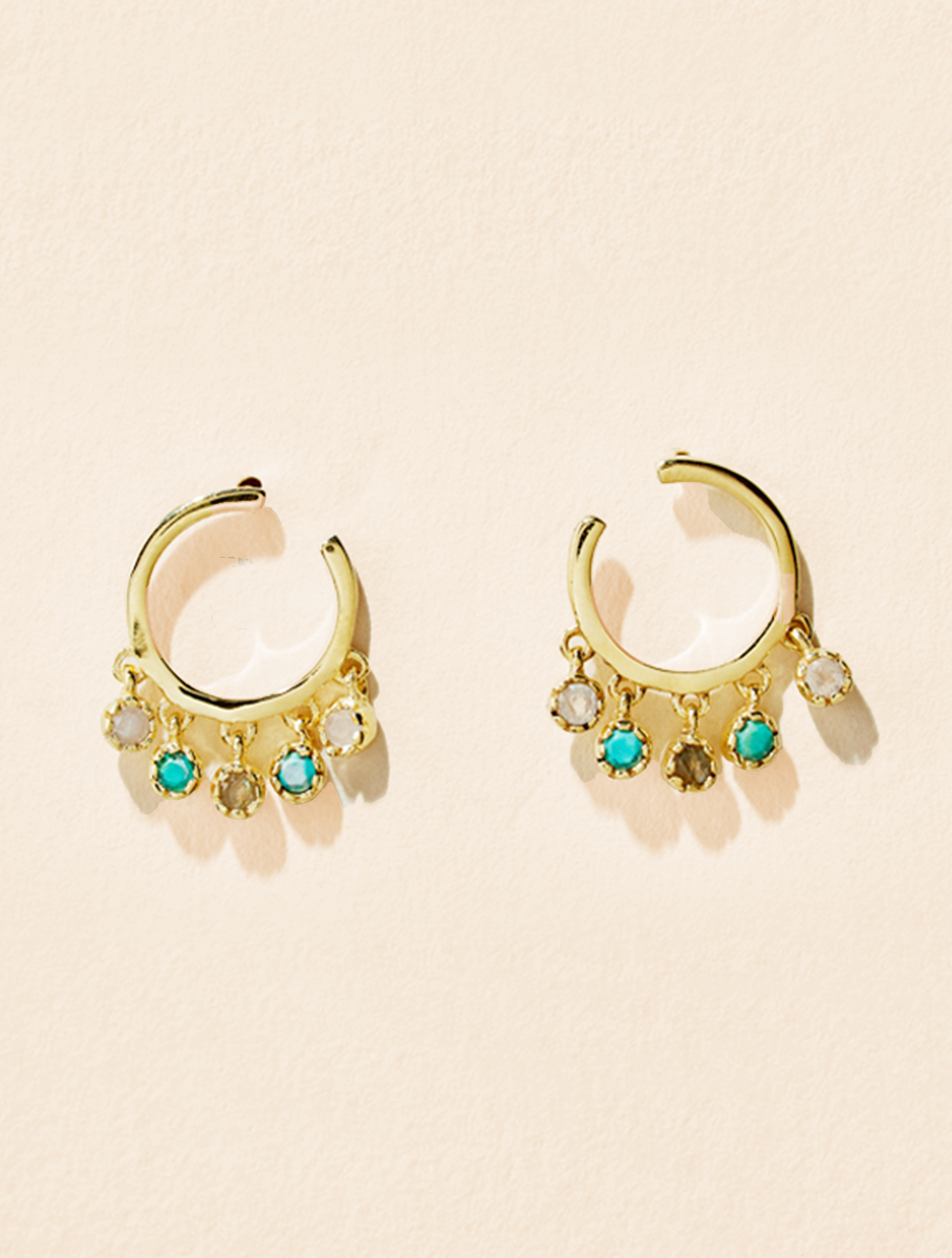 Boucles d'oreilles Mahdi - Pierre de Lune, Turquoise et Labradorite