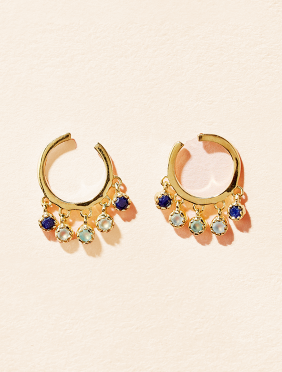 Boucles d'oreilles Mahdi - Saphir, Calcédoine Bleue et Calcédoine Verte